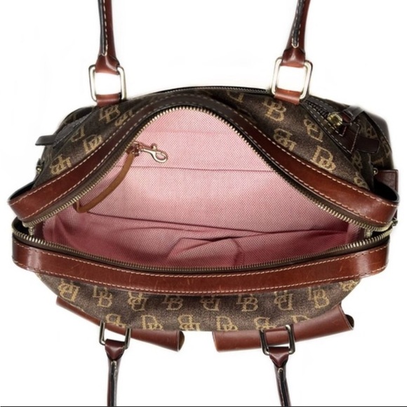 Dooney & Bourke Denim & Leather Brown Vintage Signature Monogram Anniversary Bag - Picture 6 of 11